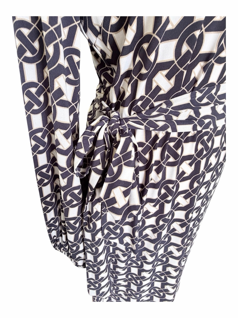 Laundry by Design Navy White Chain Link Print Belted Jersey Midi Dress Size M - Picture 4 of 9